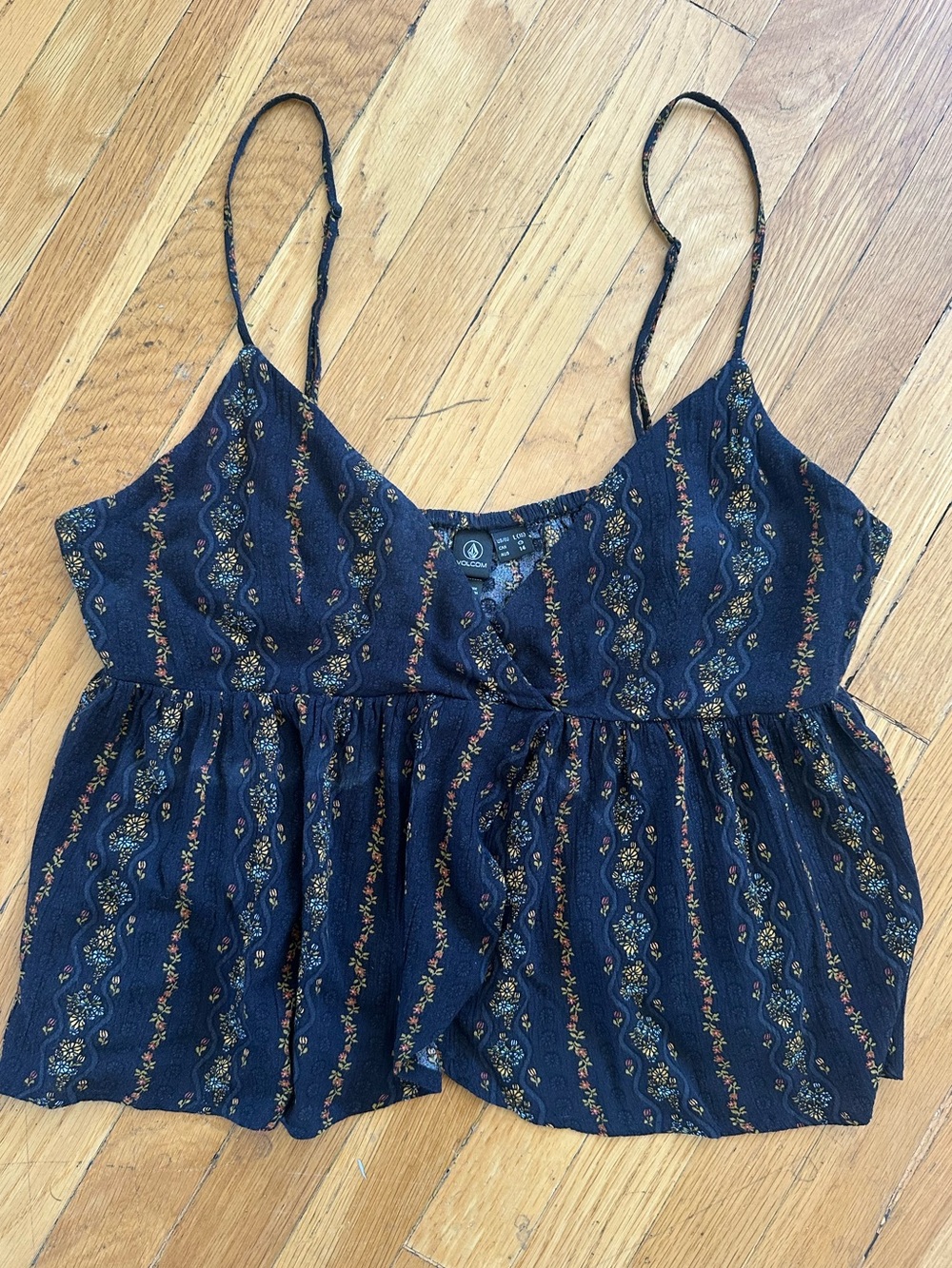 Volcom Black Floral Babydoll Tank Top Boho Cami Size L